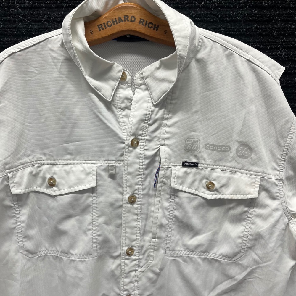 Patagonia Mens White Long Sleeve Fishing Shirt Phillips 66 Conoco 76 Ripstop M - Picture 5 of 9